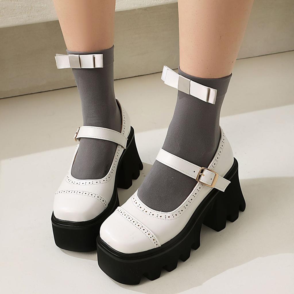 Mary Jane Shoes Thick Heel High Heel College Style Small Leather Shoes Niche Design Sense Thick Sole Single Shoes Women Fat Feet Wide Feet Women Shoes