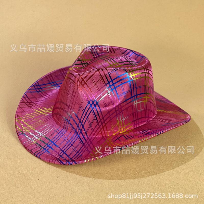 New Laser Colorful Plaid Striped Fashion Stage Performance Jazz Top Hat European and American Western Denim Hat