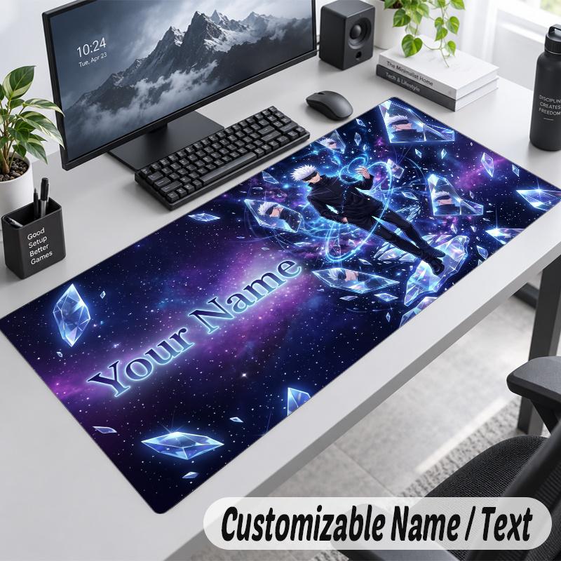 Satoru Gojo Personalized Large Mouse Pad Custom Name Text Extended Desk Mat Gaming Mousepad