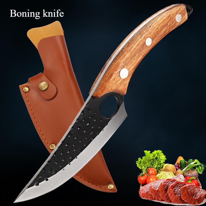 6 Inch Ring Boning Knife for Slaughtering Pigs and Sheep Dividing Knife for Cutting Meat Small Scimitar Forging Hammer Grain Peeling Knife