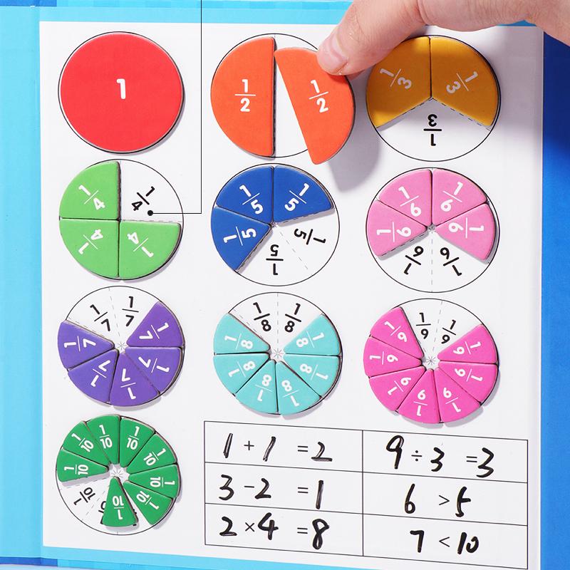 Kids Arithmetic Educational Toys Wooden Puzzle Book Set for Children Magnetic Fraction Learning Teaching Aids Math Montessori