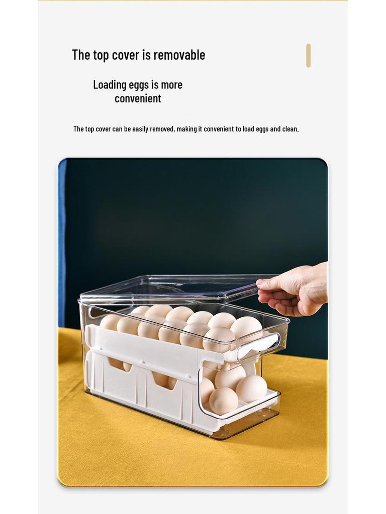 Stackable Double-Layer Slide-Out Egg Storage Box - Transparent, Shockproof, Quick-Freeze Refrigerator Organizer