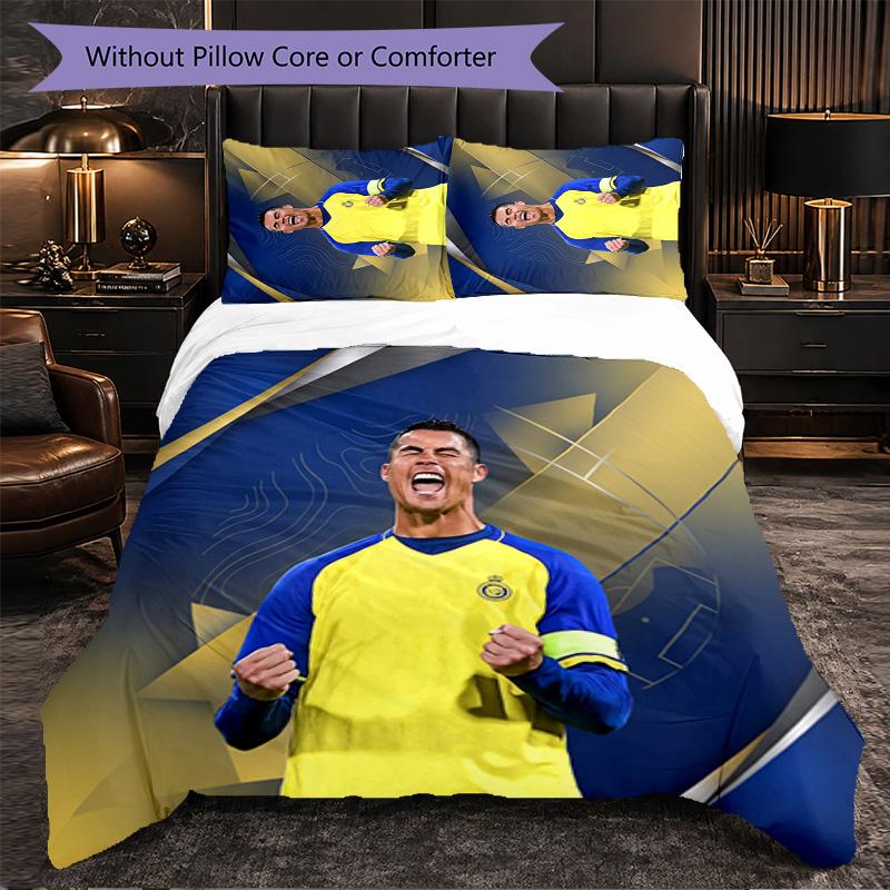 Cristiano Ronaldo Muster 3-teiliges Bettwäsche-Set Weiche Mikrofaser-Bettbezug mit Kissenbezügen für Schlafzimmer