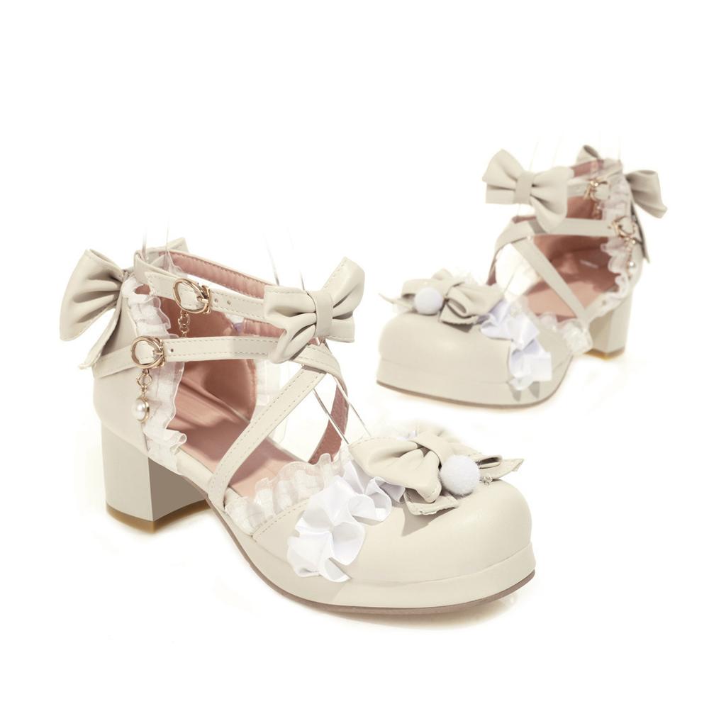 Sandales creuses à talon moyen pour femmes, nouveau produit printemps et été 2025, nœud doux, taille 30-48