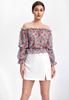 Women' Spanish Blouse - Blouse with Elastic At the Bottom with Flowers M879 Size /