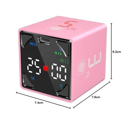 TickTime Cube - Roll It To Start the Countdown! Pomodoro Timer with Double-Sided LED Panel, Tap Operation, Kitchen Timer with 3 Volume Settings, Silen