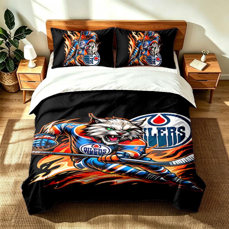 Edmonton Oilers (14) 3pc Set Suitable for Master Bedrooms Soft and Comfortable an Ideal Gift for Family and Friends Includes One Duvet Cover and Two P
