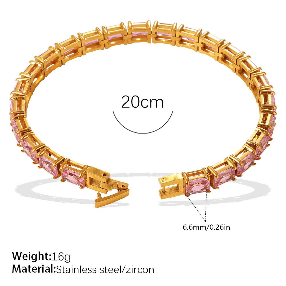 Retro light luxury inlaid with colored square zircon full zirconium bracelet stainless steel fashion high-end tennis chain bracelet