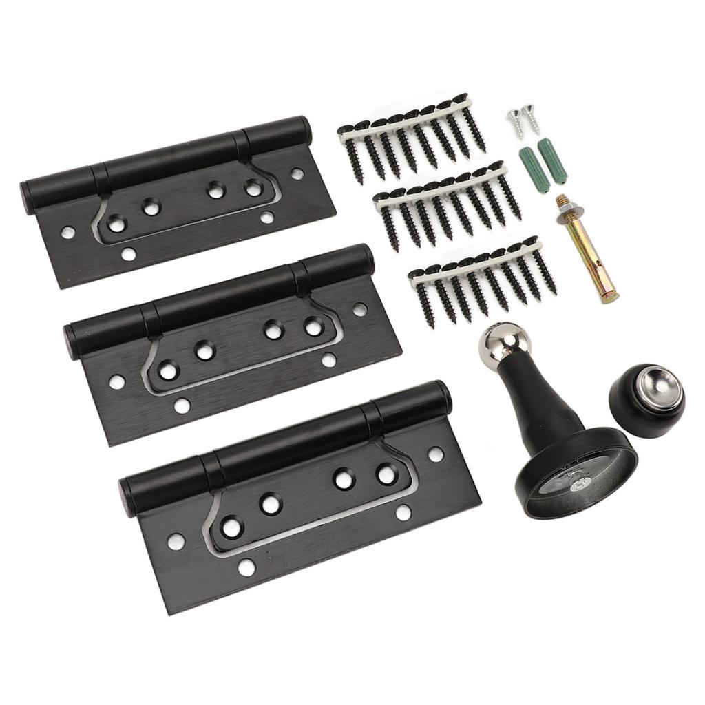 5 Inch Door Hinge Kit with Magnetic Door Stop Metal Quiet Strong Load Bearing Door Hinge for Bedroom Black