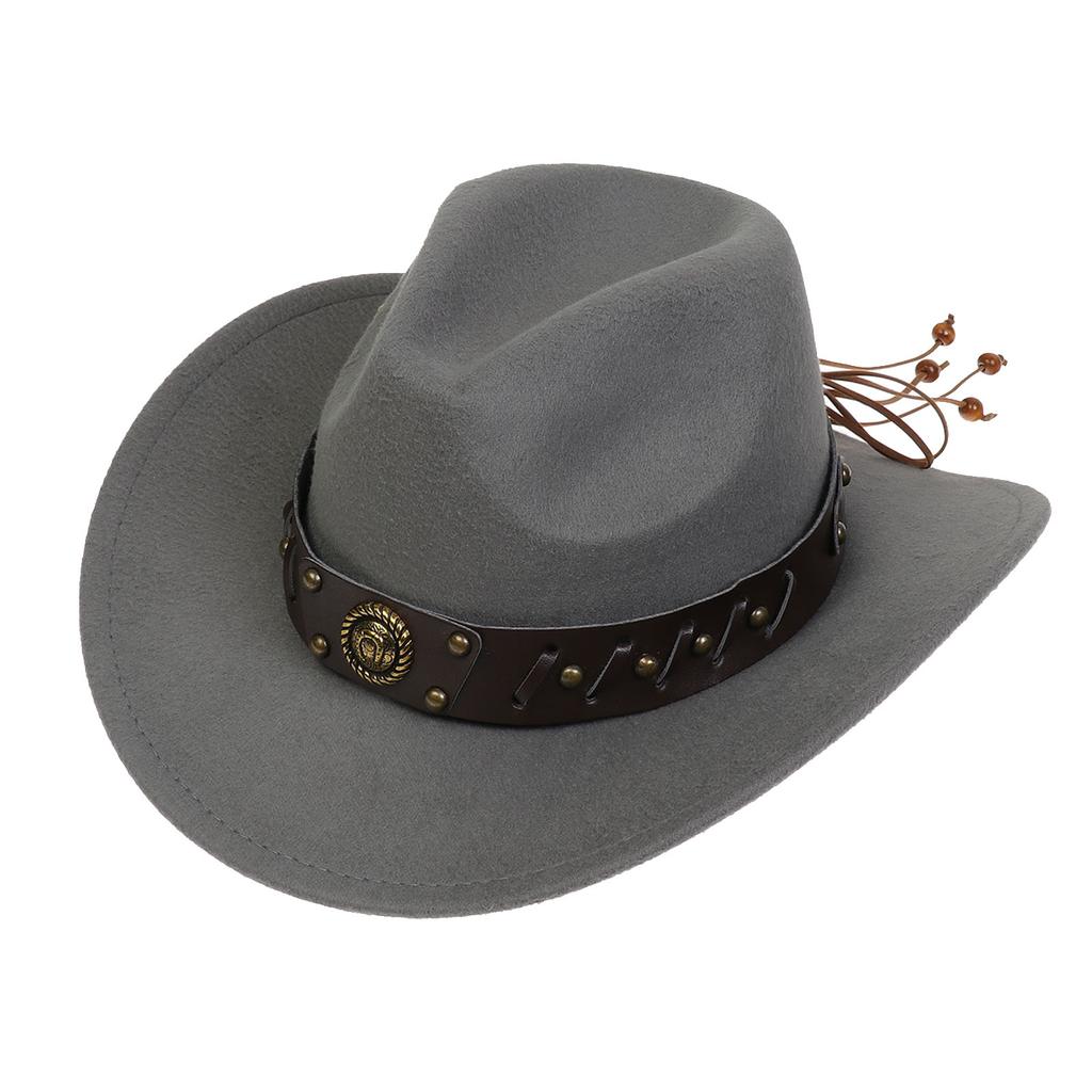 Women Men Western Cowboy Hat, Wide Curved Brim Felt Cowgirl Hat, Vintage Jazz Riding Hat, Removable Hat Belt, Head Circumference 56‑58cm