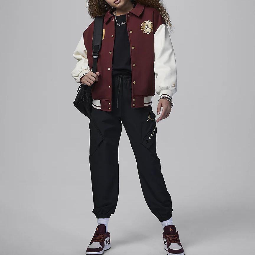 Jordan MJ Chinese New Year Color Block Numbered Crew Neck Casual Baseball Jacket Kids Jackets Dark-Team-Red HM3548-619