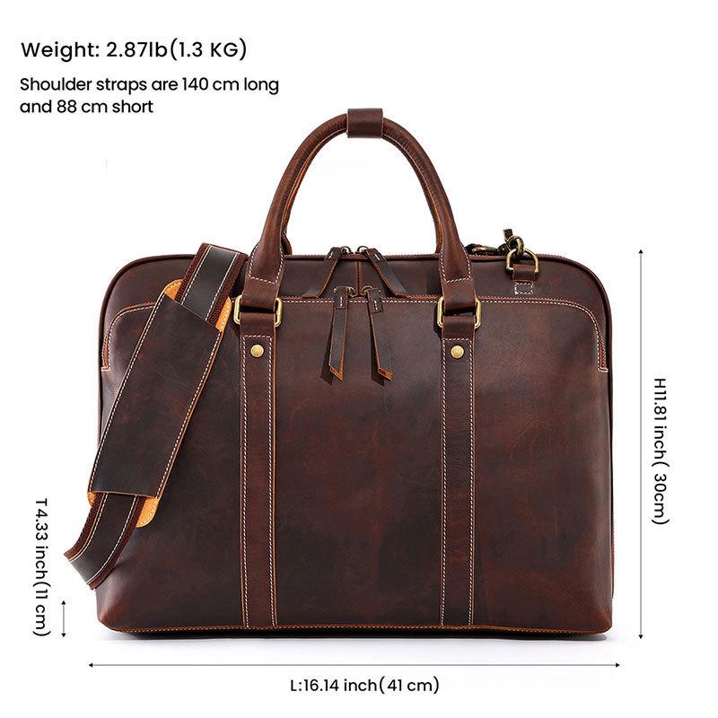 15-inch Men's Retro Genuine Leather Business Briefcase with Shoulder Strap