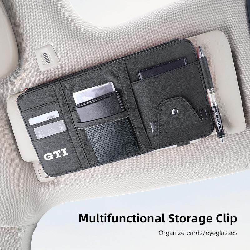 2026 New For VOLKSWAGEN VW PU Leather Car Sun Visor Ticket Card Storage Bag Accessories For Volkswagen GTI Scirocco Magotan Polo