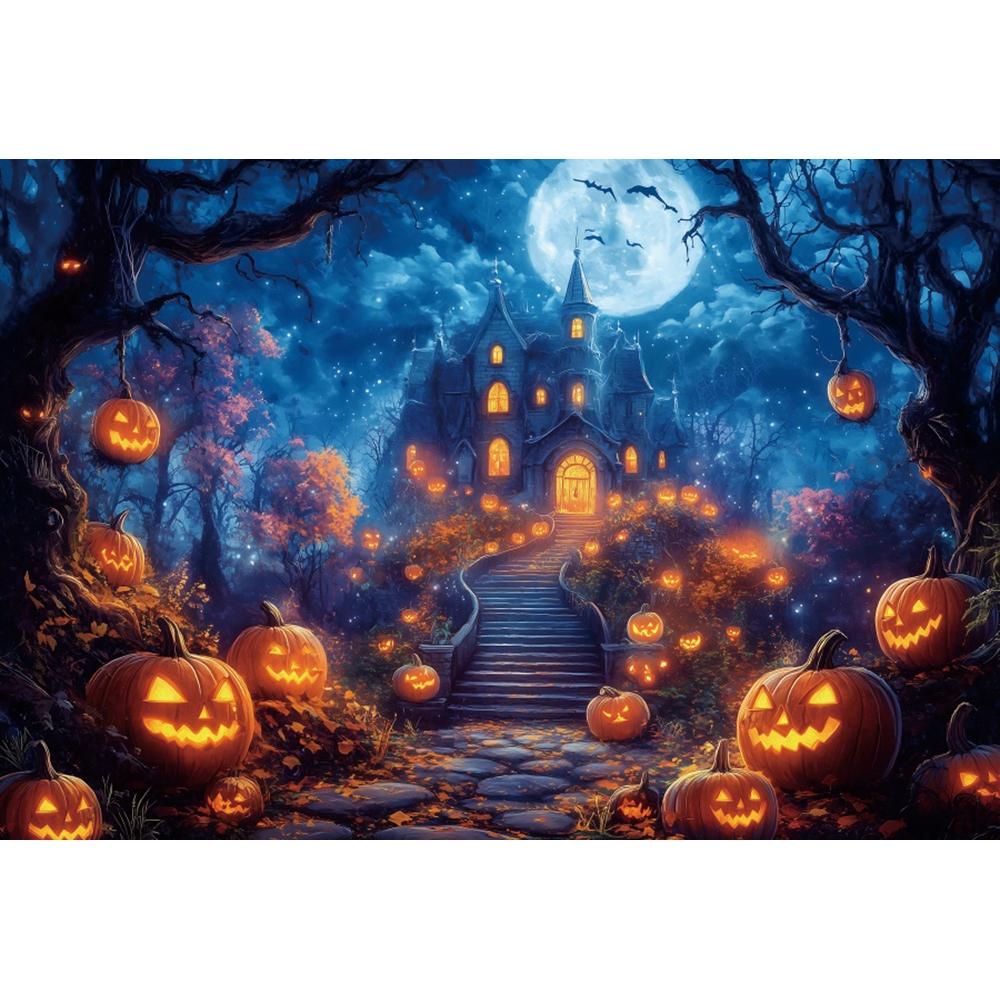 Yeele Fotografie Hintergrund Halloween Horror Mondnacht Gelber Ahornwald Kürbis Laternen Kinder Erwachsene Party Dekoration Kulisse