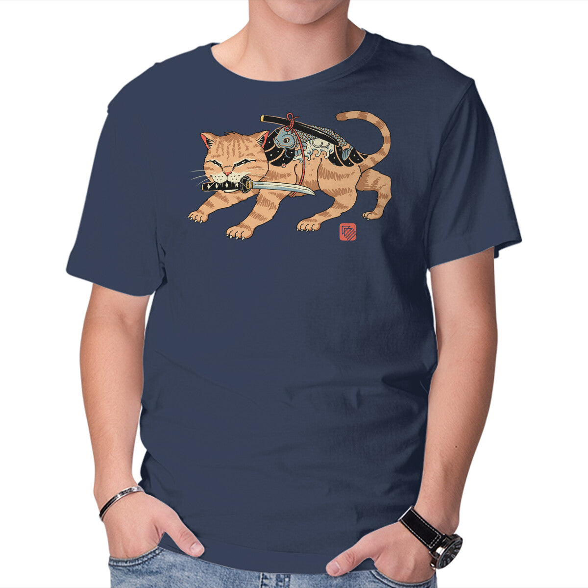 Unisex Crew Neck T-Shirt Fierce Catana Graphic Short Sleeve Casual Tee L