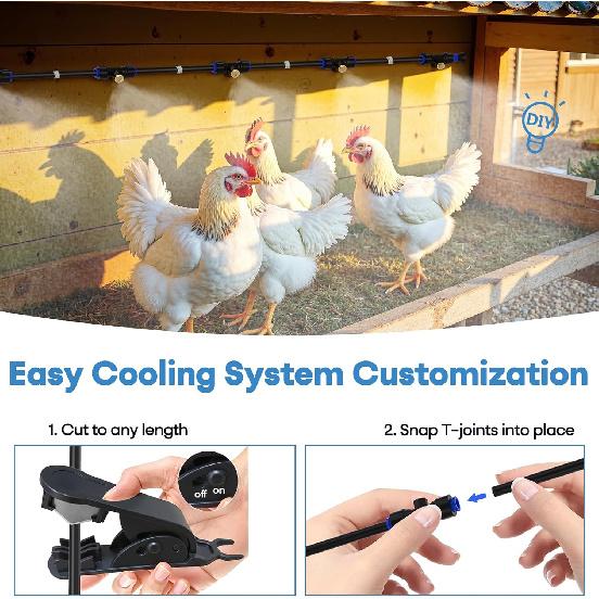 Chicken Coop Mister, 26FT Chicken Cooling System with 12 Brass Mist Nozzles, Filter, Cutter & 3/4" Adapter, Backyard Chicken Misters for Coop,