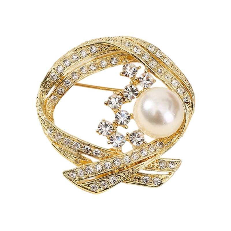 Versatile Crystals Pearls Brooch Pin for Hats Bags Dresses Comfortable Alloy Jewelry Gift for Women