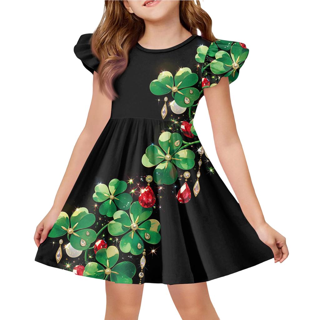 Girls' Summer Princess Dress - A-Line T-Shirt Dress St. Patrick's Day