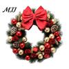 Reusable Holiday Wall Decor Christmas Wreath Decal, Door Sticker with Red Bow, Baubles & Pinecones, Self Adhesive Pine Cones Removable Art for