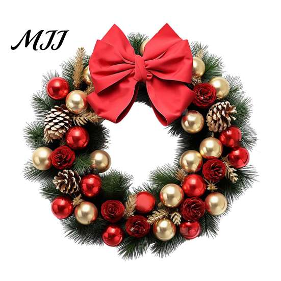 Reusable Holiday Wall Decor Christmas Wreath Decal, Door Sticker with Red Bow, Baubles & Pinecones, Self Adhesive Pine Cones Removable Art for
