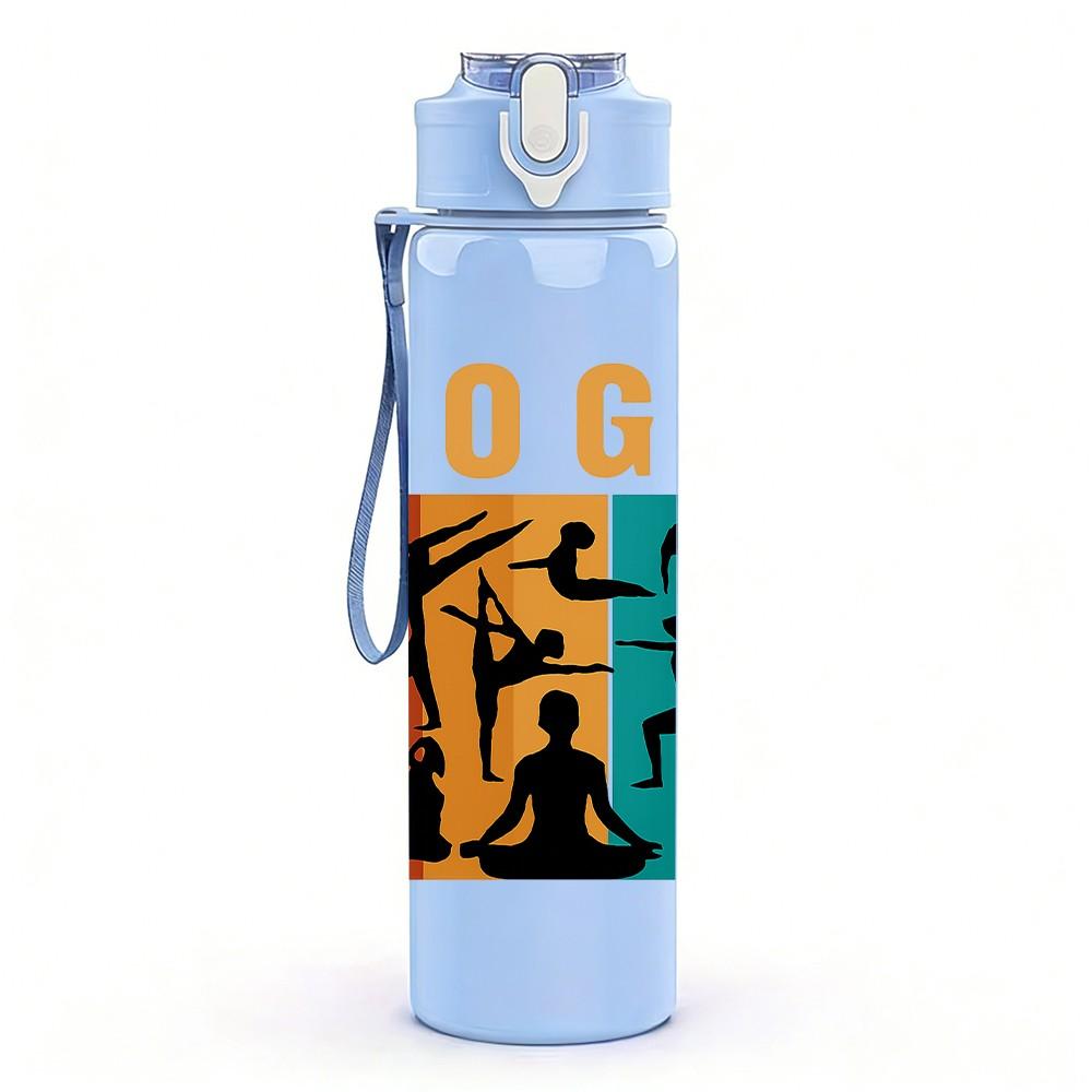 1PC Yoga Letter Art 750ml Color Plastic Sports Water Bottle Leakproof Flip Straw Lid Suitable for Sports Office Home Use