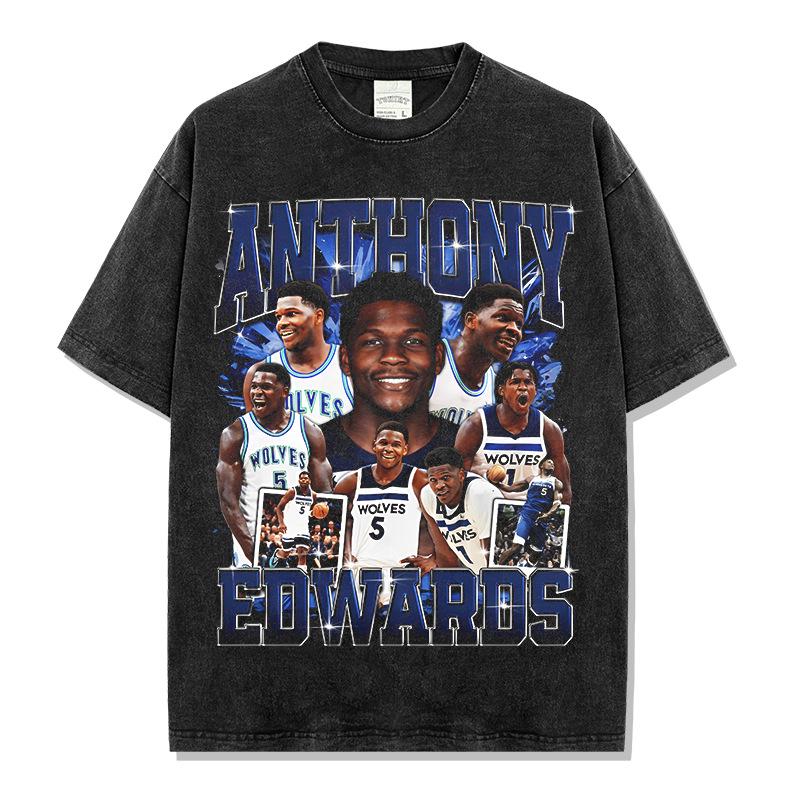 Retro Anthony Print Short Sleeve Vintage Washed Heavyweight T-Shirt