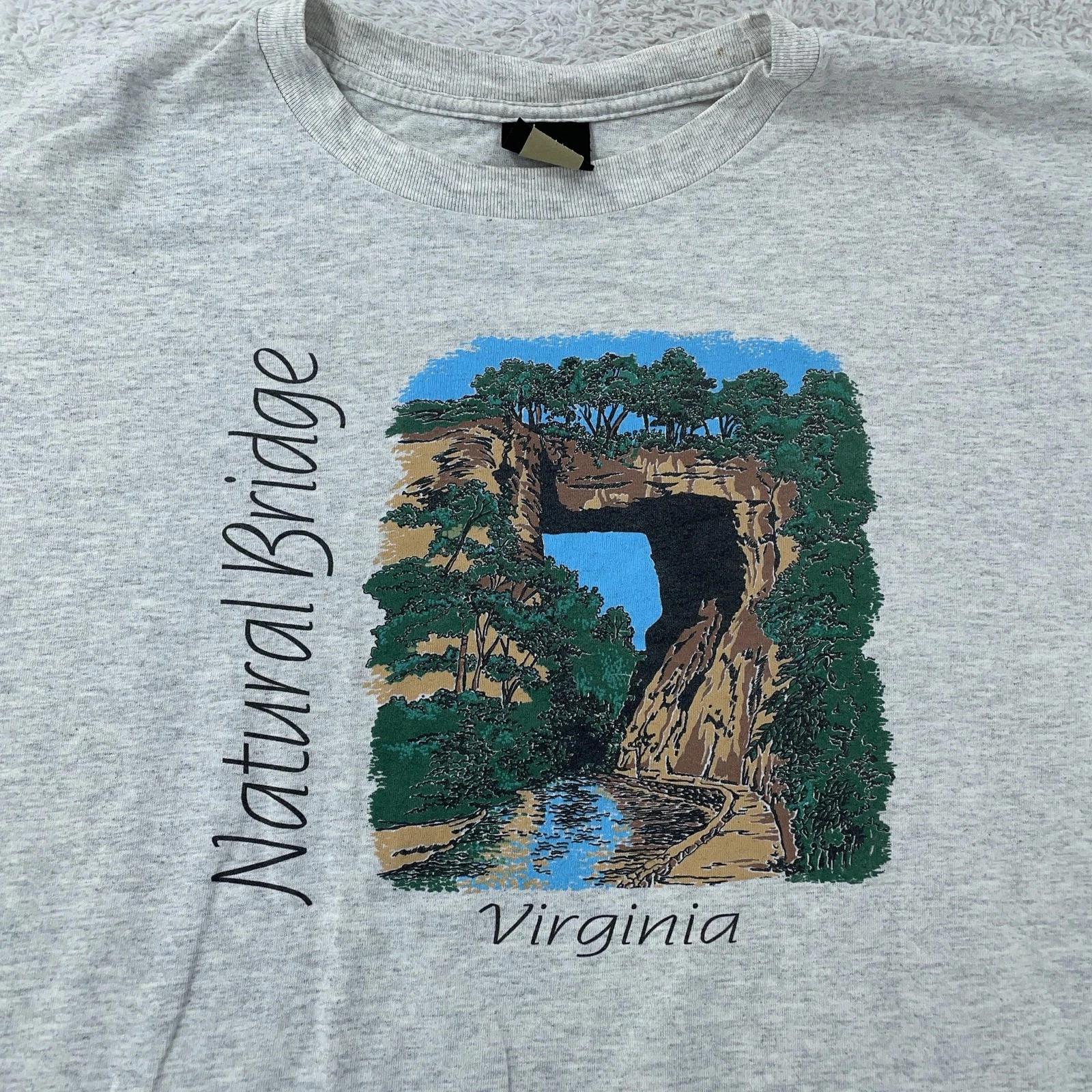 Винтажная футболка Мужская L/XL Серая Сувенирная Графическая Путешествие США Мост Натуральный Вирджиния L