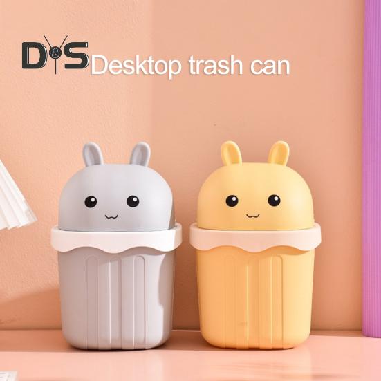 Desktop Trash Can with Lid Large Capacity Cartoon Shape Rectangle Creative Mini Garbage Can Waste Basket