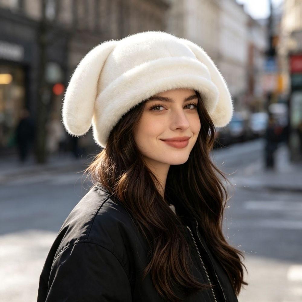 Ear Protection Rabbit Ear Hat Cute Rabbit Ear Bucket Hat Warm Fur Winter Hat Winter