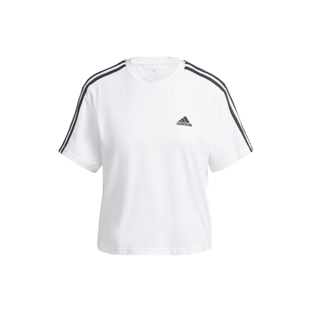 Adidas Striped Logo Print Casual Round Neck Short Sleeve T-Shirt Women Tops White HR4915