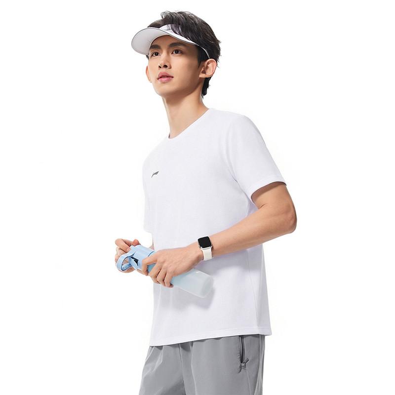Li-Ning Fashion Versatile Solid Color Logo Round Neck Pullover Short Sleeve T-Shirt Men tops White ATSW621-2