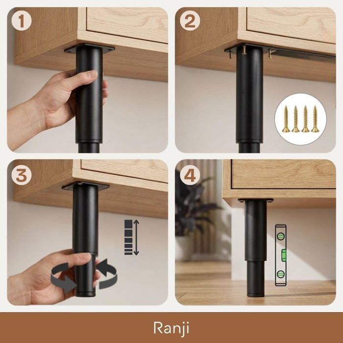 Pied de meuble - RANJI - 12–17,5 cm - Acier - Noir mat - Embout antidérapant