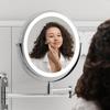 TwoFingersWidth Narrow Base Rechargeable Wall Mounted Lighted Makeup Mirror3 Color Lights Dimmable Touch Screen 8 Inch LED Doub