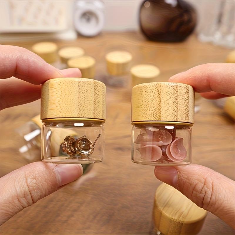 6 Pack Mini Sealing Glass Jars with Elegant Wood Grain Lids -Perfect for Travel,Camping,Kitchen Storage and Organizing Spices,Nail Art,Earrings,Paints