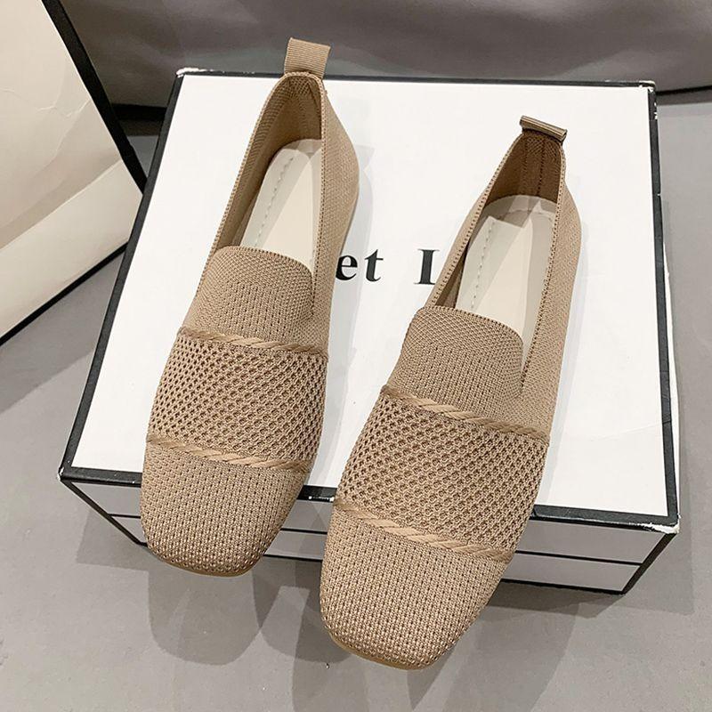 Women's Breathable Knit Loafers Square Toe Lightweight Non-slip Comfortable Flats for Daily Wear