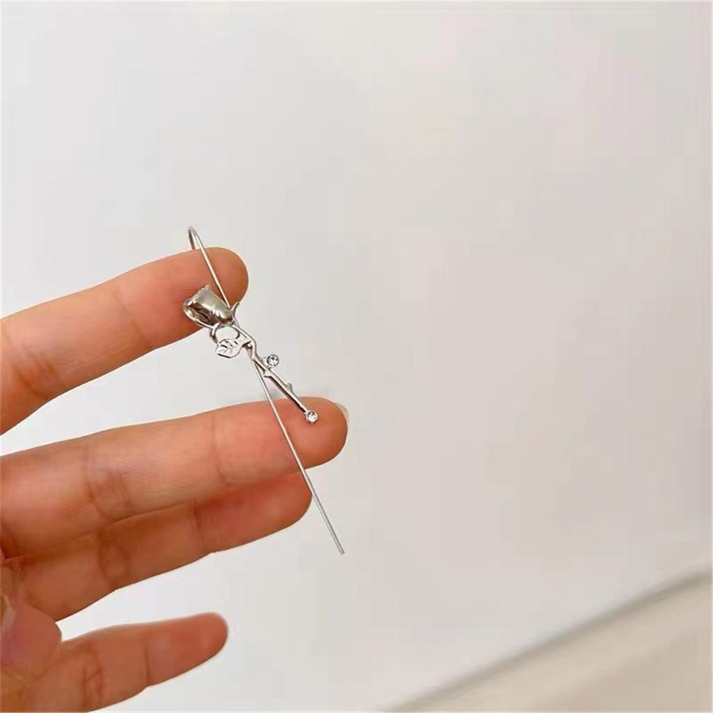 Unique Rose Studs Earrings with Rose Detailing Alloy Texture Women Jewelry Cuff Earrings Present for Fashion Ladies