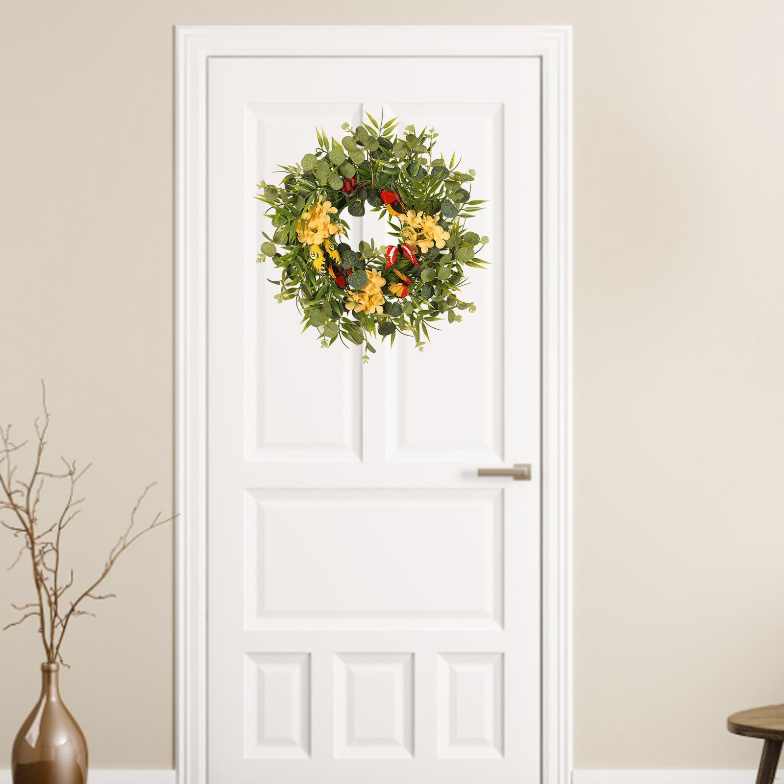 

16 inch Eucalyptus Wreath Butterfly Artificial Bamboo Leaf Front Door Garland Ornament