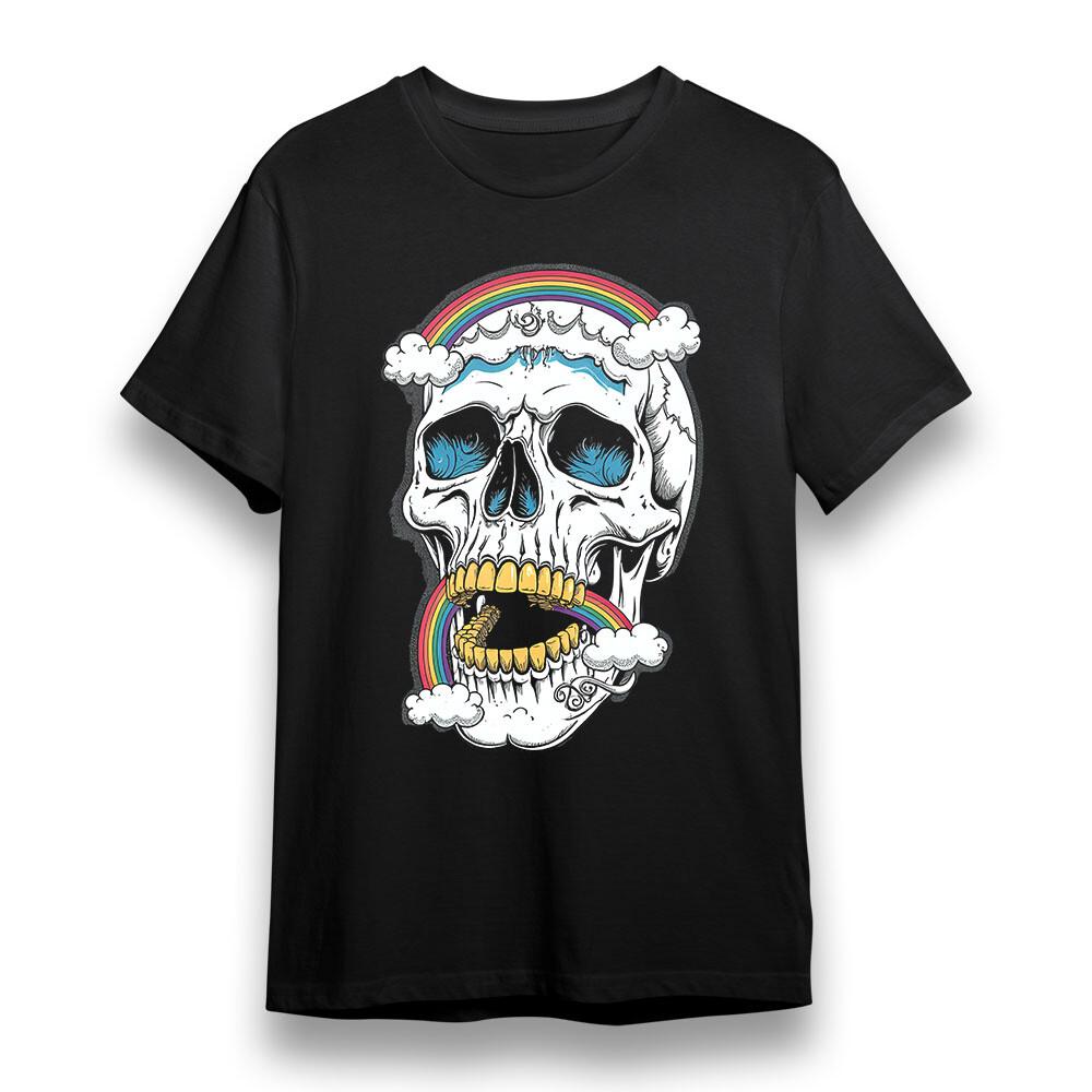 Men's T-shirt With Skull Rainbow Graphic Unisex Oversize Cotton Tee Shirt USA