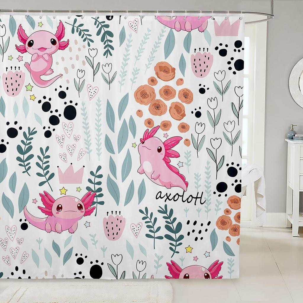 Sött Enhörning Duschdraperi Set Flickor Barn Pojkar Lila Enhörning Badrumsgardiner Kawaii Rumsinredning, Regnbåge Vattentätt Badrum