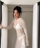 VINAJ Lace Shirring Mix Hooded See-Through Dress (White)