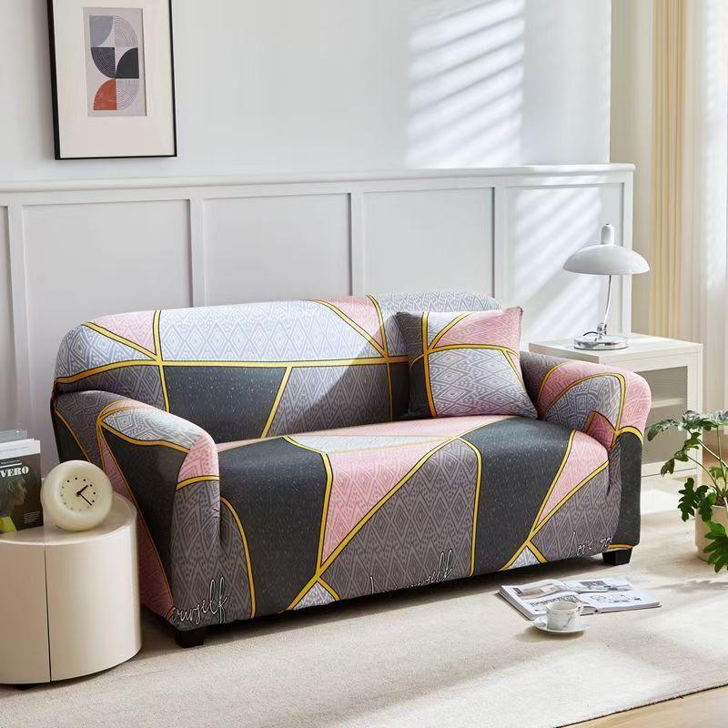 1pc Geometric Printed Stretch Sofa Covers With Elastic Band Furniture Protector For Bedroom Office Living Room Home Decor