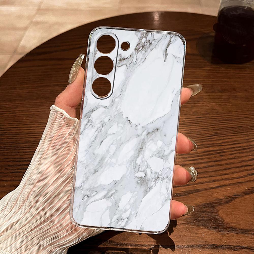 Phone Case For Samsung Galaxy A55 A54 A14 A34 A24 A25 A35 A10 A22 A32 A21S White Leopard Marble Artistic Transparent Clear Cover