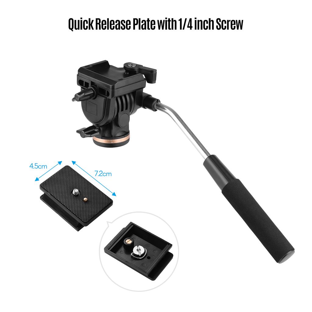 Smooth Drag Pan Tripod Head 360 Degree Panorama Rotation -75° to +90° Tilt Heavy Duty 6KG Load with 1/4 Inch Quick Release Plate