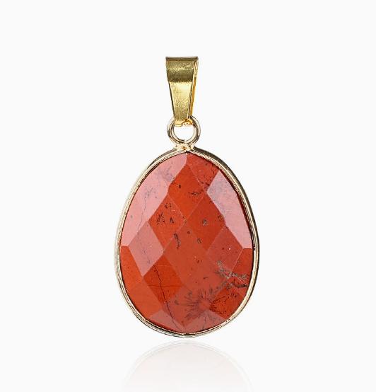 Natural Gemstone Drop Pendant Gold Edge Gemstone Faceted Oval Charm Semi-precious Crystal Necklace Pendant Amethyst Quartz Agate