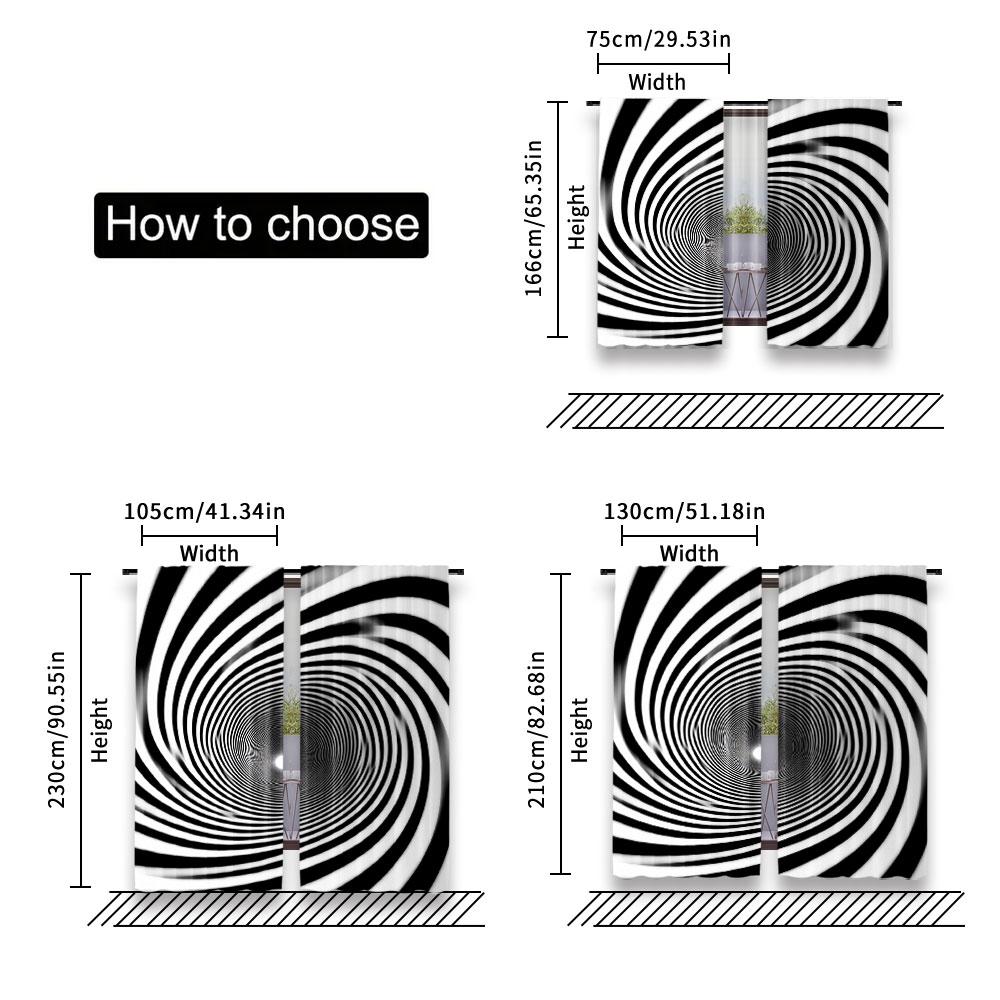 Set Of 2 Black White Spiral Vortex Curtain Futuristic Pipeline Tube Endless Tunnel Striped Swirl Window Drapes All Season Charm Polyester