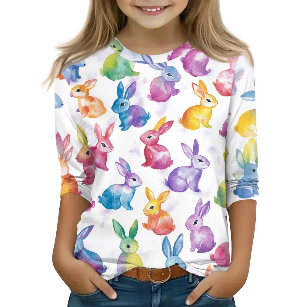 Kinder 3/4 Ärmel Tops Casual Print T Shirt Rundhals Pullover Bluse