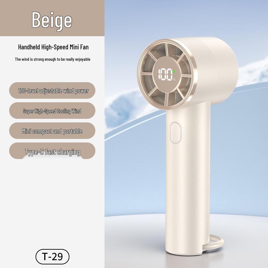 T29 High-Speed Portable Fan: USB Charged, Mini Size, 100-Speed Digital Display, Powerful Turbine