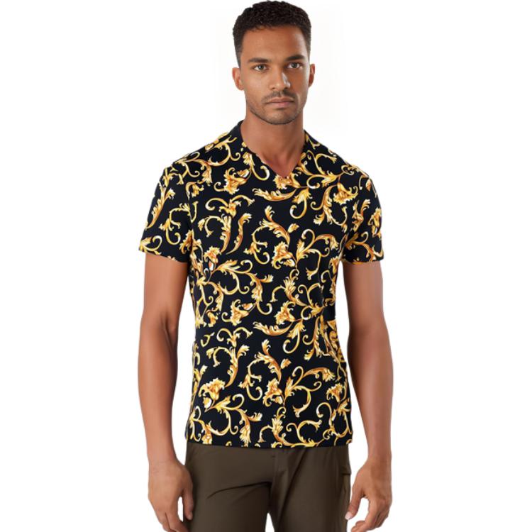 Versace Printed Crew Neck Pullover Short Sleeve T-Shirt Men Tops Black A89503S-1F01778-5B090