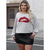 Base Layer Women's Top Plus Size Women's Clothing Sequin Embroidery Lips Personality Patchwork Pullover T-Shirt