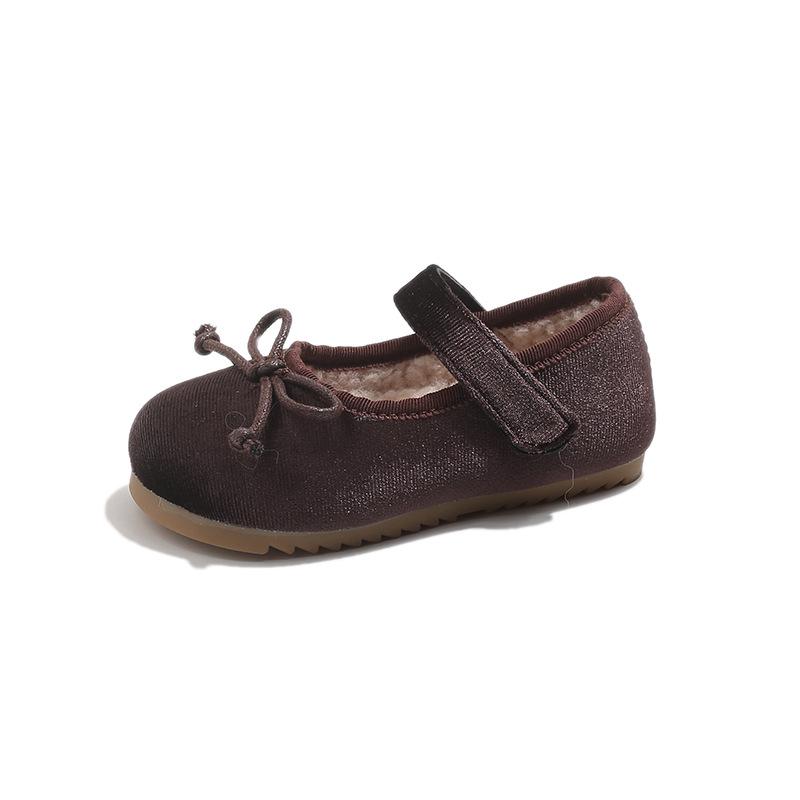 Autumn/Winter Girls' Bow Cotton Baby Flats, Versatile Velvet Low-Cut Princess Shoes